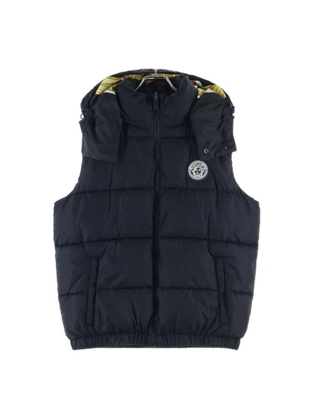 Versace Medusa Rubber Patch Logo Reversible Baroque Pattern Print Down Vest